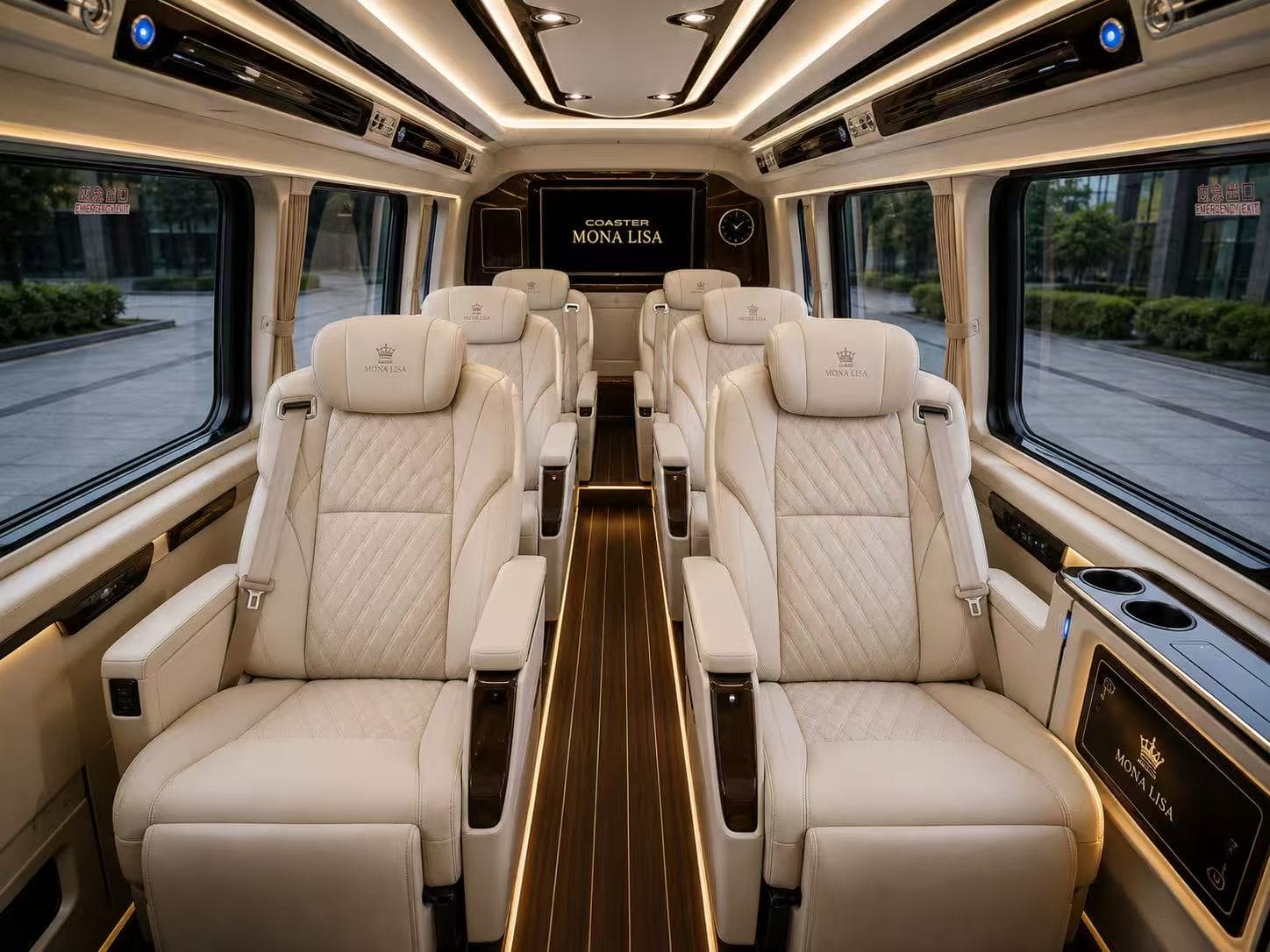 Toyota Coaster cockpit and front cabin